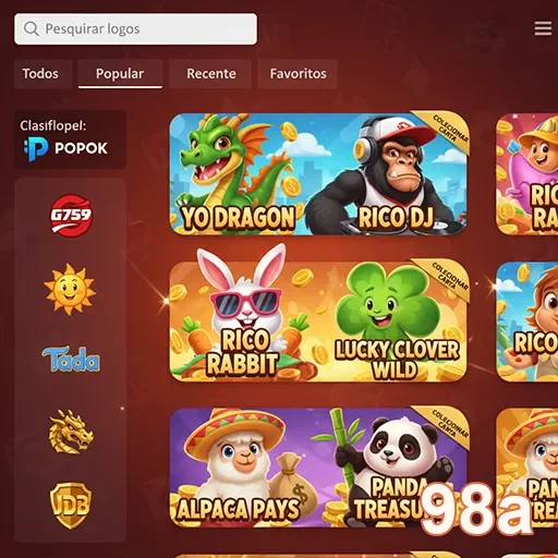 Tela do aplicativo 98a com jogos populares acessíveis.
