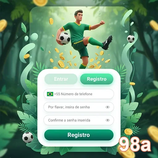 Tela de registro da plataforma 98a com jogador de futebol.