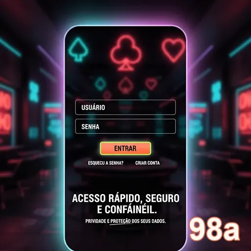 Tela de login do aplicativo VIP da 98a com segurança destacada.