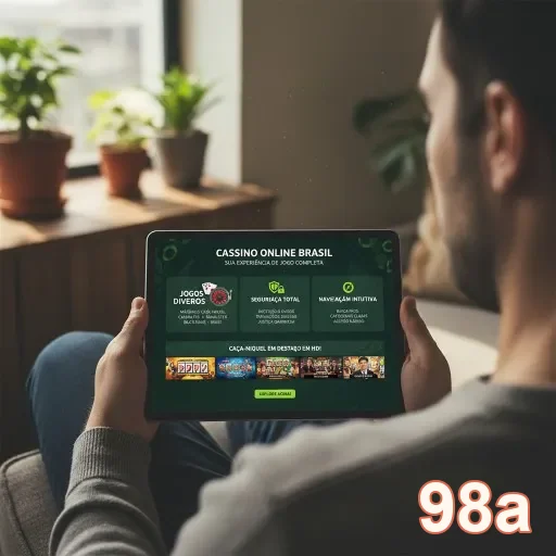 Jogador usando tablet para acessar 98a em casa.