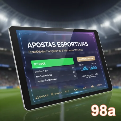 Tela de tablet mostrando apostas esportivas do site 98a.