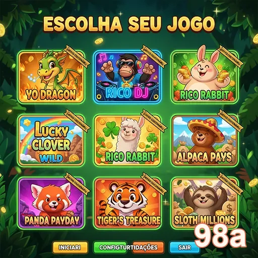 Interface de slots na 98a, mostrando diversos jogos disponíveis.
