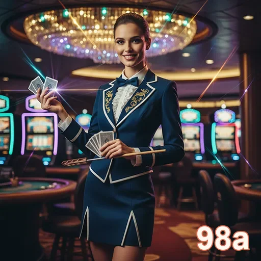 Croupier interativo da plataforma 98a em jogo ao vivo.