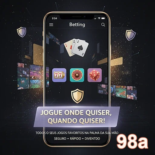 App da 98a mostrando interface de jogos online e suporte VIP.