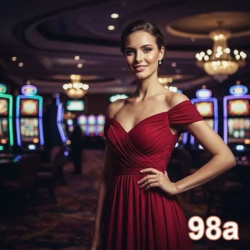 Mulher sorridente em ambiente de cassino da 98a