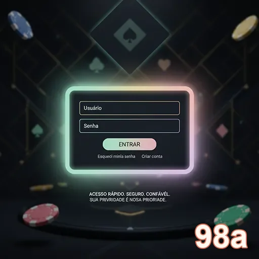 Tela de login do aplicativo 98a com campos de usuário e senha.
